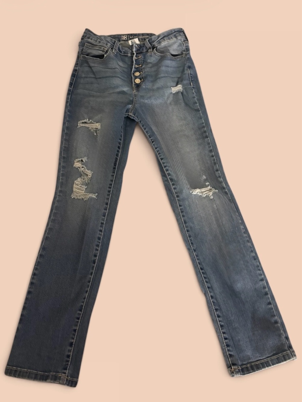 No Boundaries Women's Distressed Straight-Leg Blue Jeans